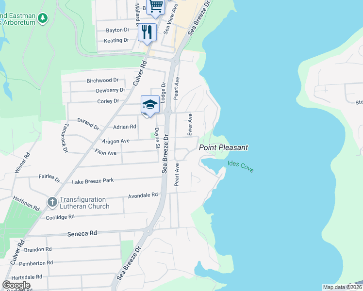 map of restaurants, bars, coffee shops, grocery stores, and more near 288 Peart Avenue in Rochester