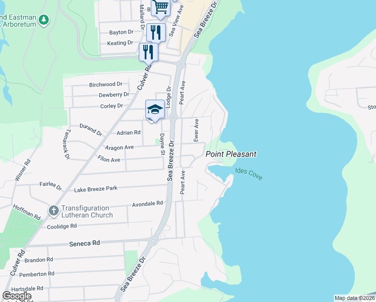 map of restaurants, bars, coffee shops, grocery stores, and more near 288 Peart Avenue in Rochester
