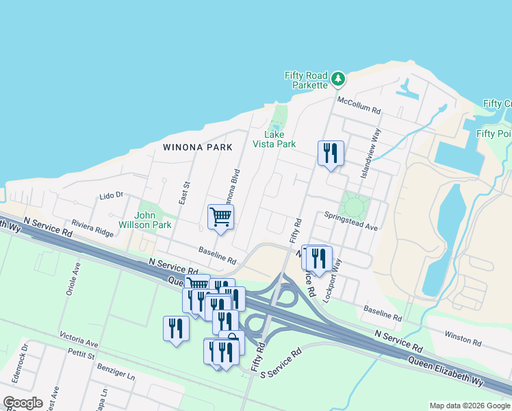 map of restaurants, bars, coffee shops, grocery stores, and more near in Hamilton