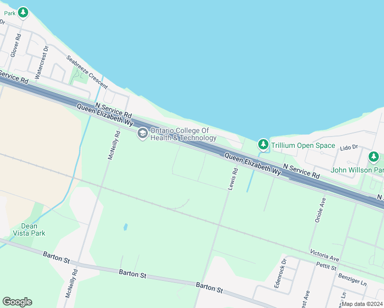 map of restaurants, bars, coffee shops, grocery stores, and more near 1100 South Service Road in Hamilton