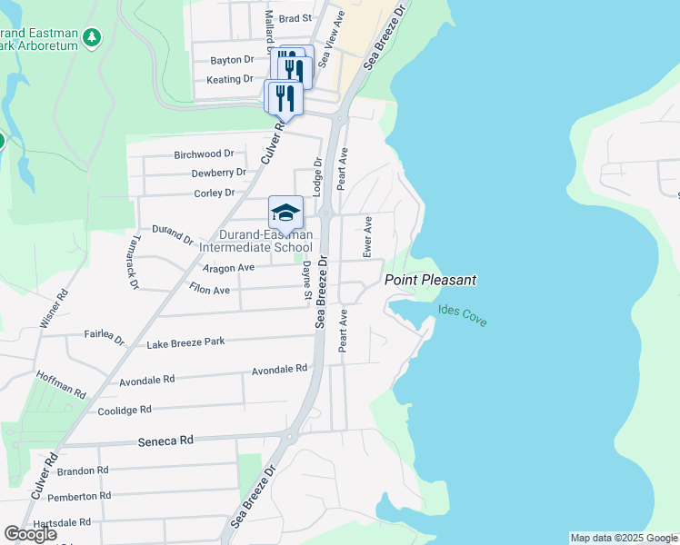 map of restaurants, bars, coffee shops, grocery stores, and more near 267 Peart Avenue in Rochester