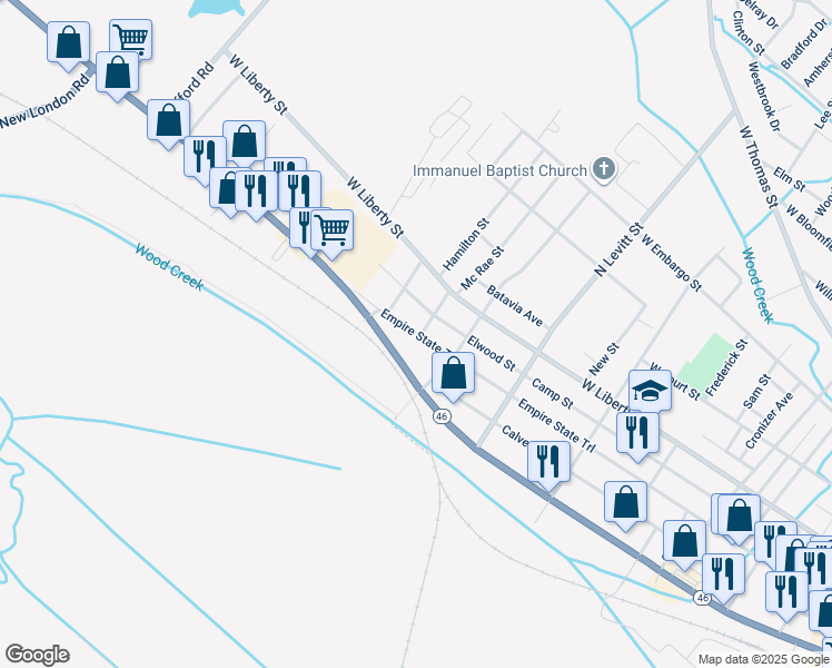 map of restaurants, bars, coffee shops, grocery stores, and more near 1028 West Dominick Street in Rome