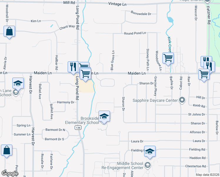 map of restaurants, bars, coffee shops, grocery stores, and more near 44 Running Brook Lane in Rochester