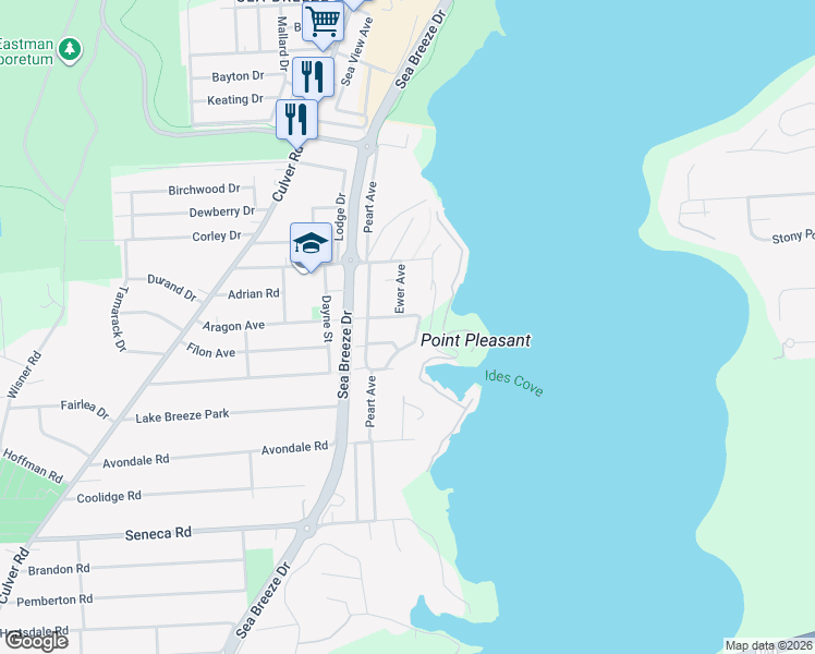 map of restaurants, bars, coffee shops, grocery stores, and more near 103 Pleasant Avenue in Rochester
