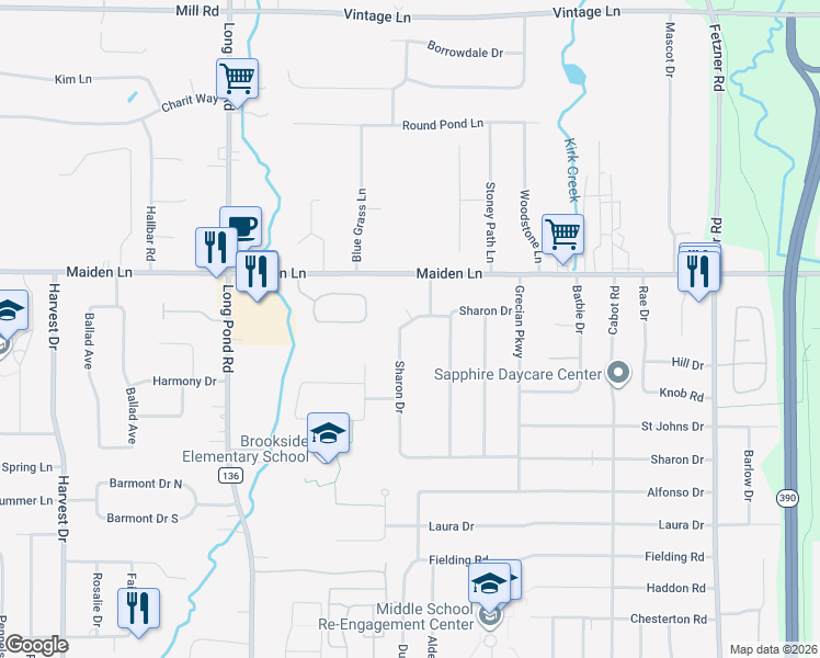 map of restaurants, bars, coffee shops, grocery stores, and more near 619 Sharon Drive in Rochester