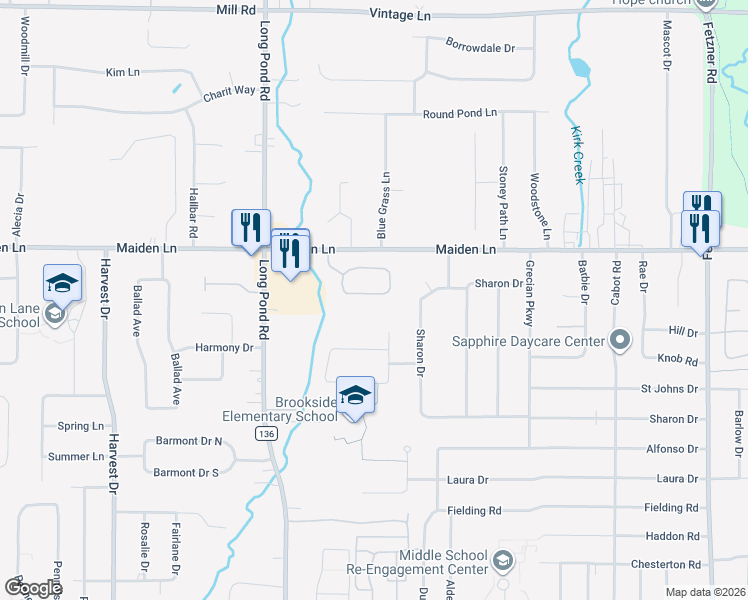 map of restaurants, bars, coffee shops, grocery stores, and more near 44 Running Brook Lane in Rochester