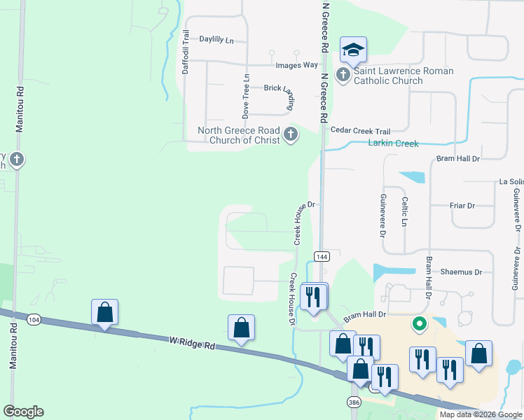 map of restaurants, bars, coffee shops, grocery stores, and more near 22 Black Duck Trail in Rochester