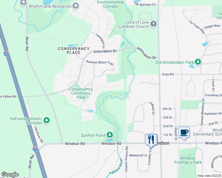 map of restaurants, bars, coffee shops, grocery stores, and more near 4614 Prairie Fire Court in DeForest