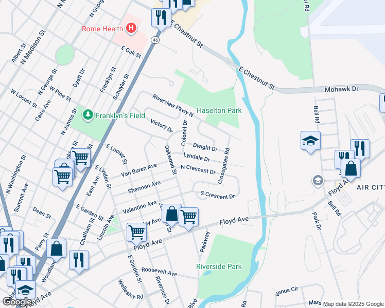 map of restaurants, bars, coffee shops, grocery stores, and more near 111 Lyndale Drive in Rome