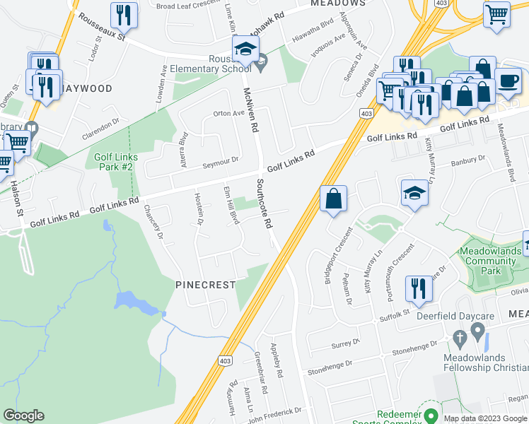 map of restaurants, bars, coffee shops, grocery stores, and more near 26 Southcote Road in Hamilton