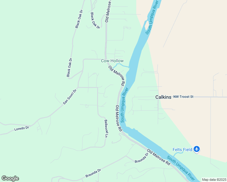 map of restaurants, bars, coffee shops, grocery stores, and more near 249 Rocky Point Lane in Roseburg