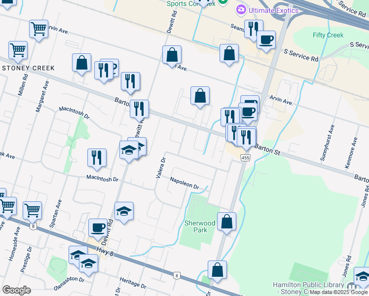 map of restaurants, bars, coffee shops, grocery stores, and more near 26 Chelsea Crescent in Hamilton