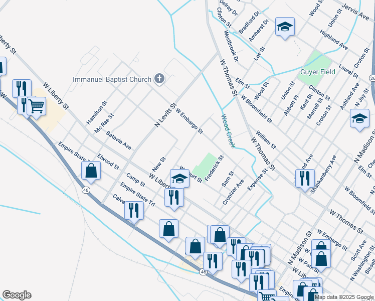 map of restaurants, bars, coffee shops, grocery stores, and more near 322 North Doxtator Street in Rome