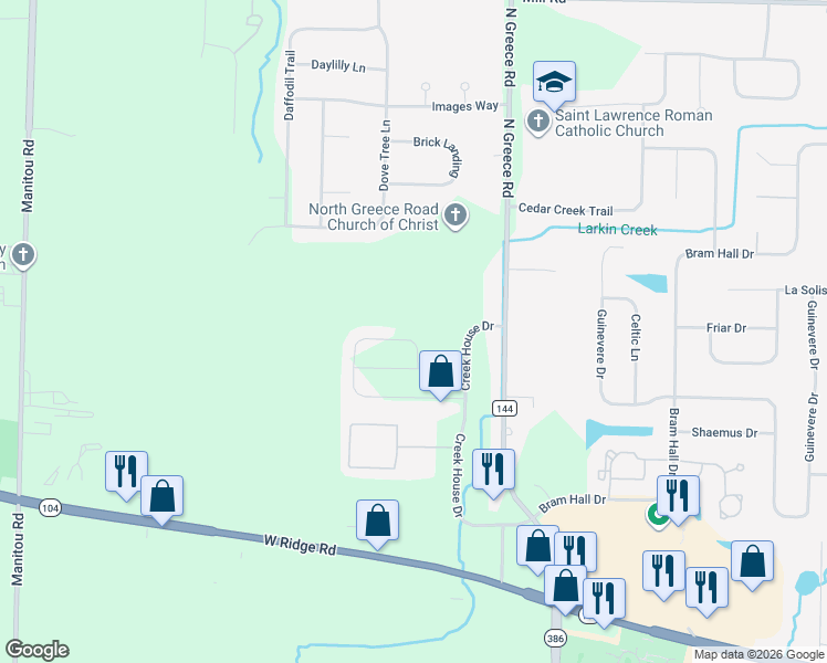 map of restaurants, bars, coffee shops, grocery stores, and more near 22 Black Duck Trail in Rochester