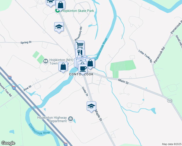 map of restaurants, bars, coffee shops, grocery stores, and more near 862 Main Street in Hopkinton