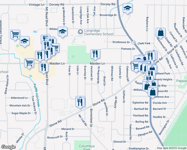 map of restaurants, bars, coffee shops, grocery stores, and more near 176 Verstreet Drive in Rochester