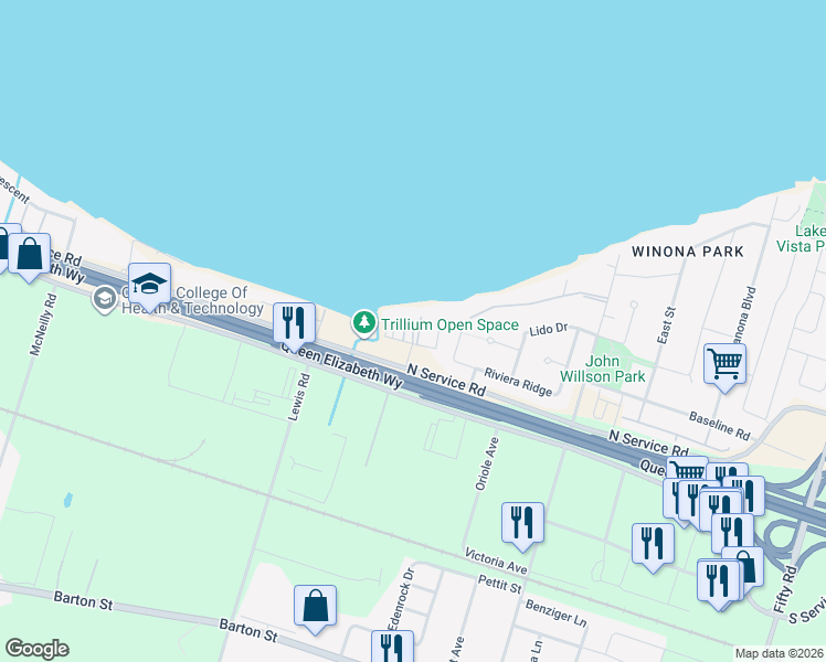 map of restaurants, bars, coffee shops, grocery stores, and more near 14 Campview Road in Hamilton