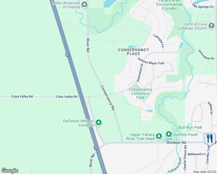 map of restaurants, bars, coffee shops, grocery stores, and more near 6777 Village Walk Lane in DeForest