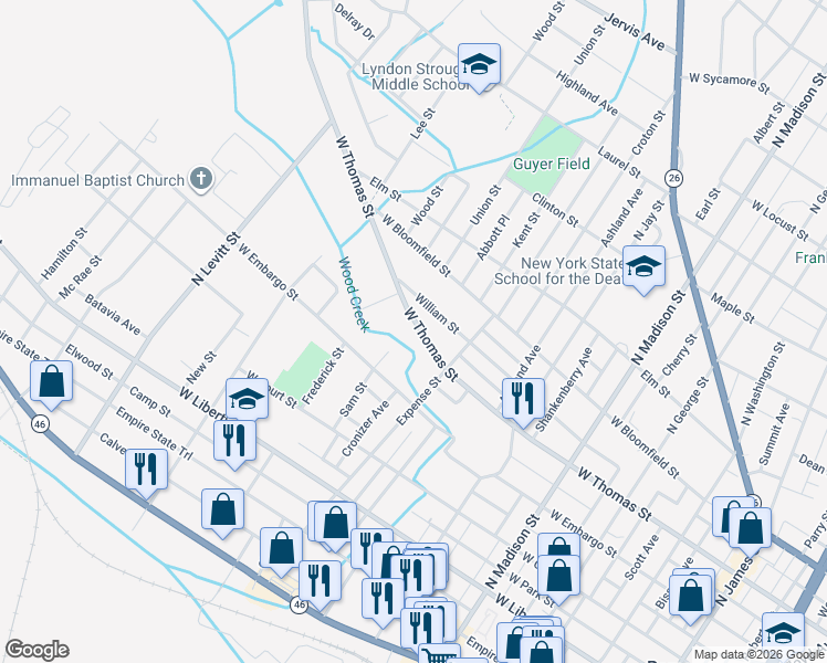 map of restaurants, bars, coffee shops, grocery stores, and more near 614 West Thomas Street in Rome