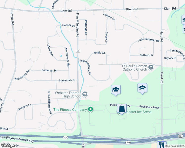 map of restaurants, bars, coffee shops, grocery stores, and more near 846 Independence Drive in Webster