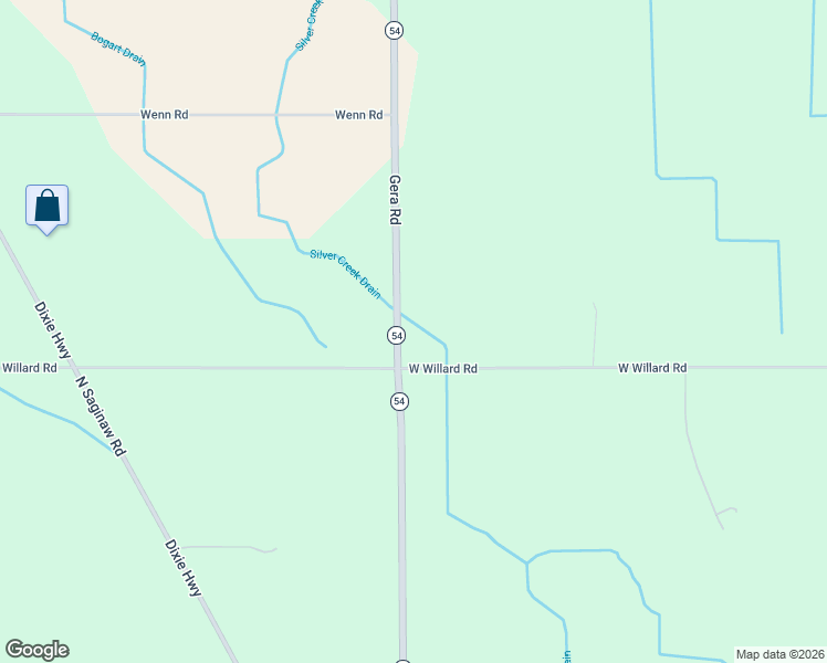 map of restaurants, bars, coffee shops, grocery stores, and more near 13400 Gera Road in Birch Run