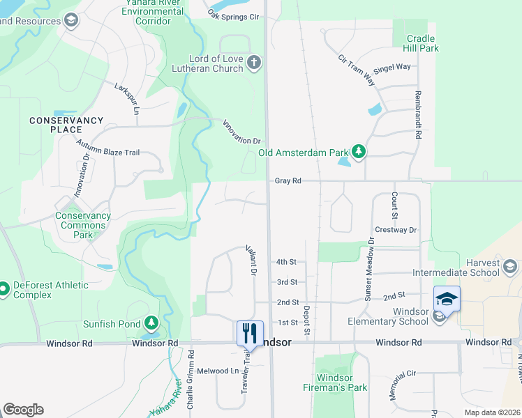 map of restaurants, bars, coffee shops, grocery stores, and more near 4489 Diamond Drive in DeForest