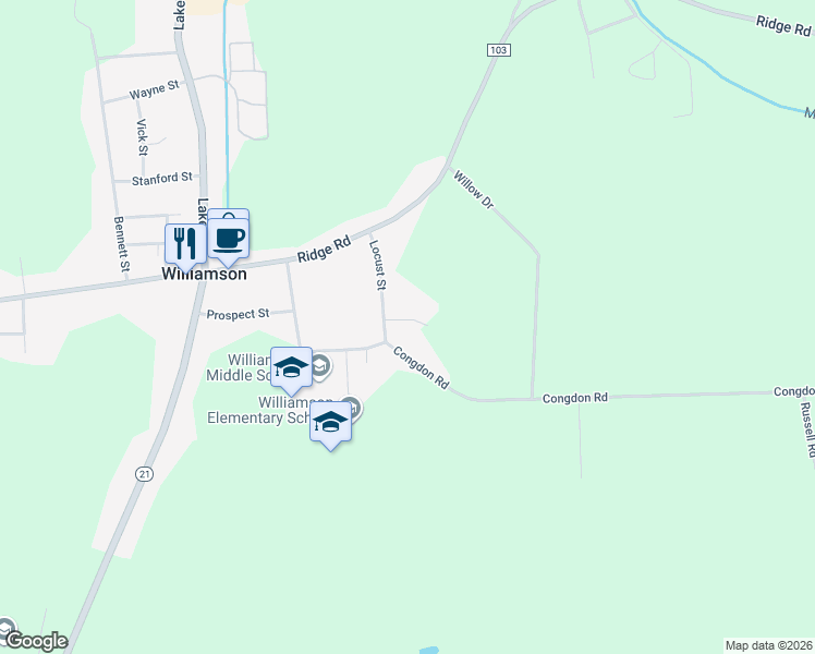map of restaurants, bars, coffee shops, grocery stores, and more near 4266 Sherman Avenue in Williamson