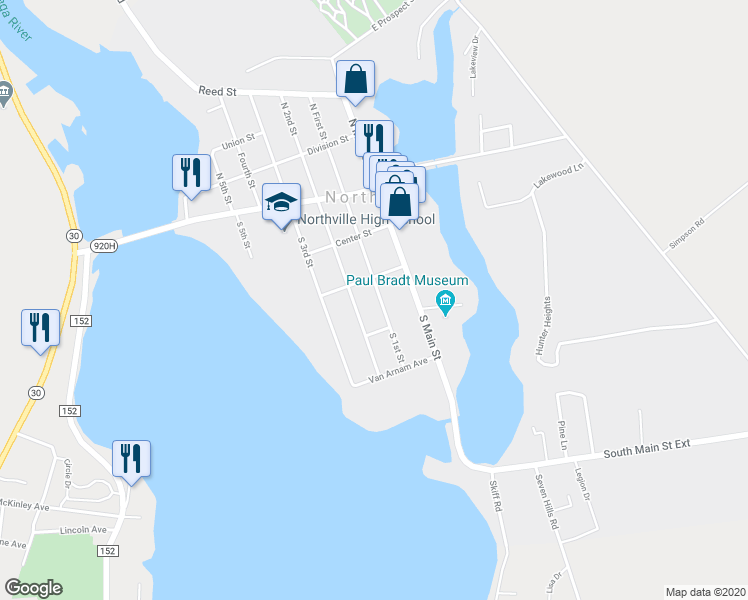 map of restaurants, bars, coffee shops, grocery stores, and more near 311 South 1st Street in Northville