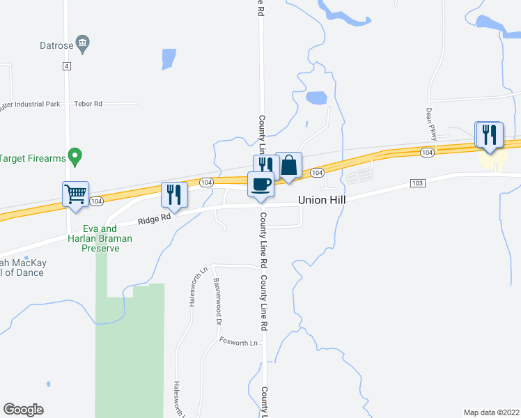 map of restaurants, bars, coffee shops, grocery stores, and more near 1891 Ridge Road in Webster