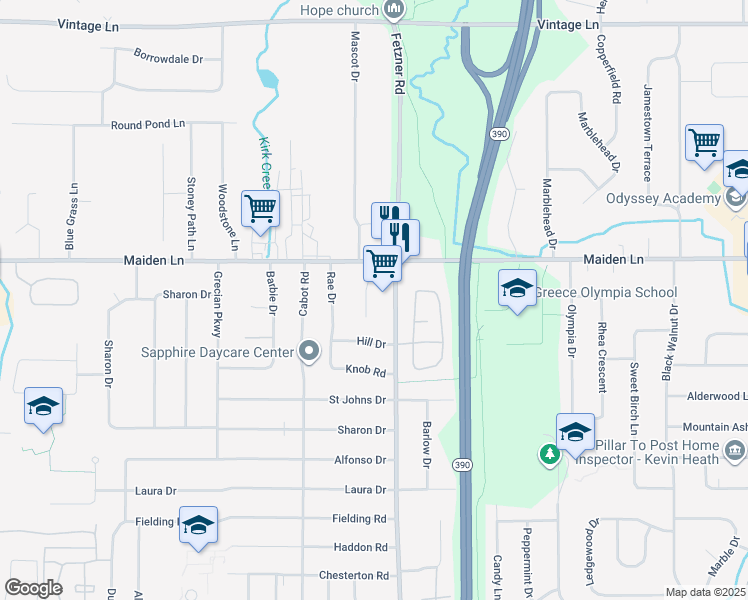 map of restaurants, bars, coffee shops, grocery stores, and more near 20 Fortune Lane in Greece