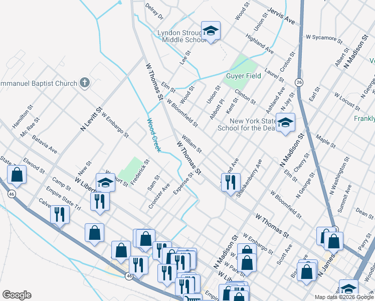 map of restaurants, bars, coffee shops, grocery stores, and more near 614 West Thomas Street in Rome