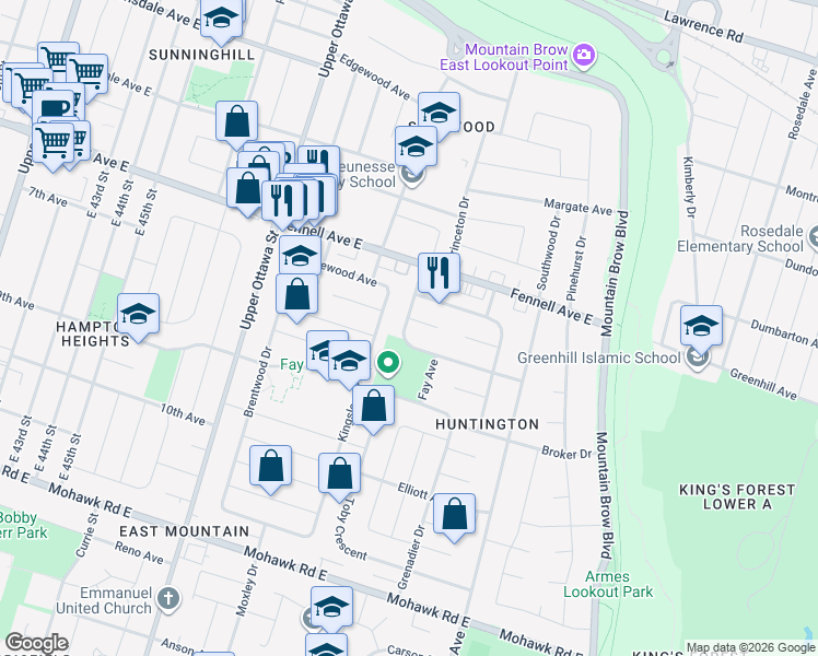 map of restaurants, bars, coffee shops, grocery stores, and more near 49 Organ Crescent in Hamilton