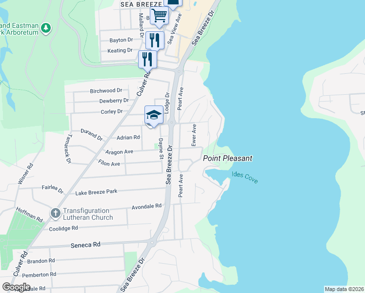 map of restaurants, bars, coffee shops, grocery stores, and more near 288 Peart Ave in Rochester