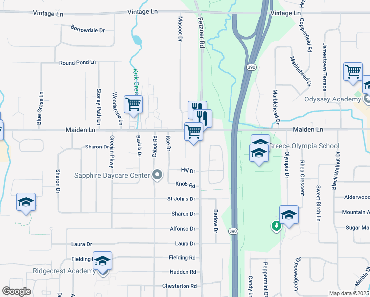 map of restaurants, bars, coffee shops, grocery stores, and more near 20 Fortune Lane in Greece