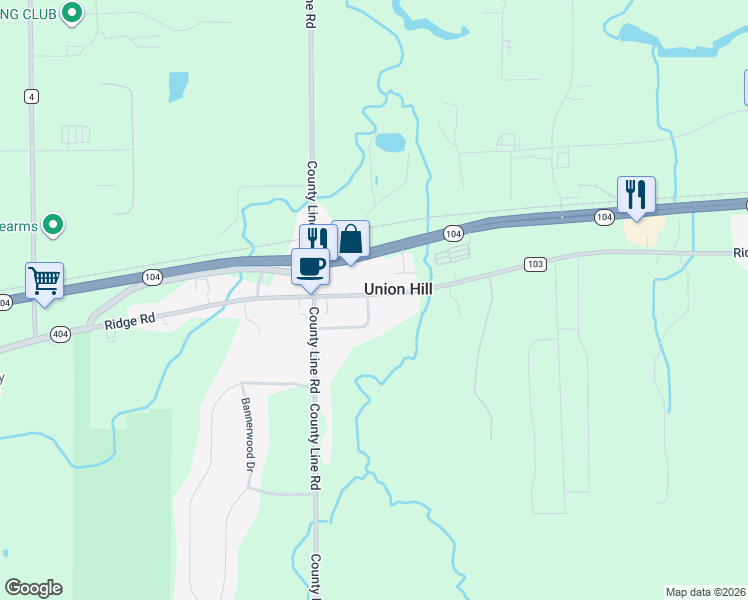 map of restaurants, bars, coffee shops, grocery stores, and more near 108 Ridge Road in Ontario