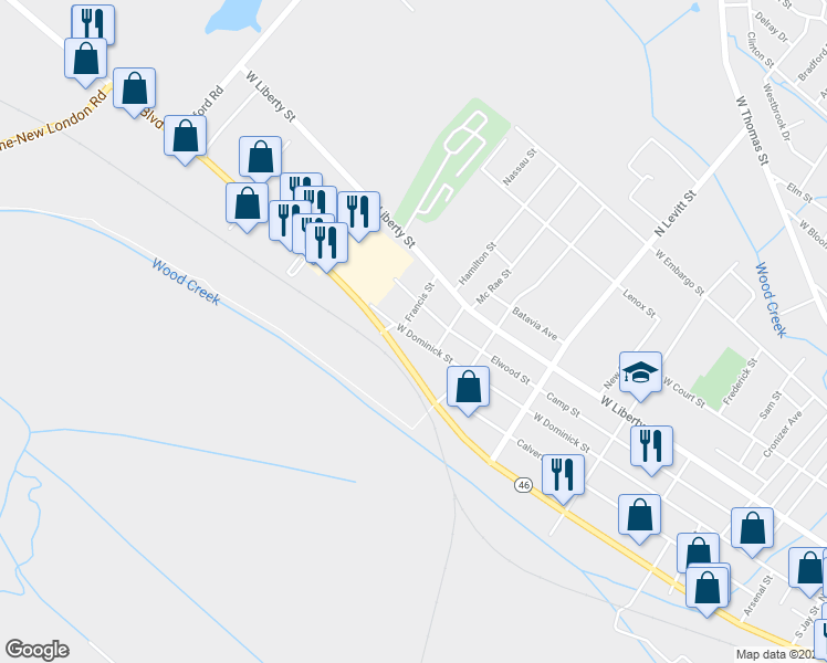 map of restaurants, bars, coffee shops, grocery stores, and more near 1032 West Dominick Street in Rome