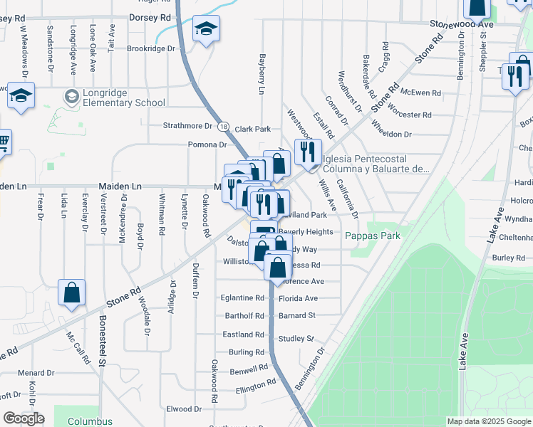 map of restaurants, bars, coffee shops, grocery stores, and more near in Monroe County