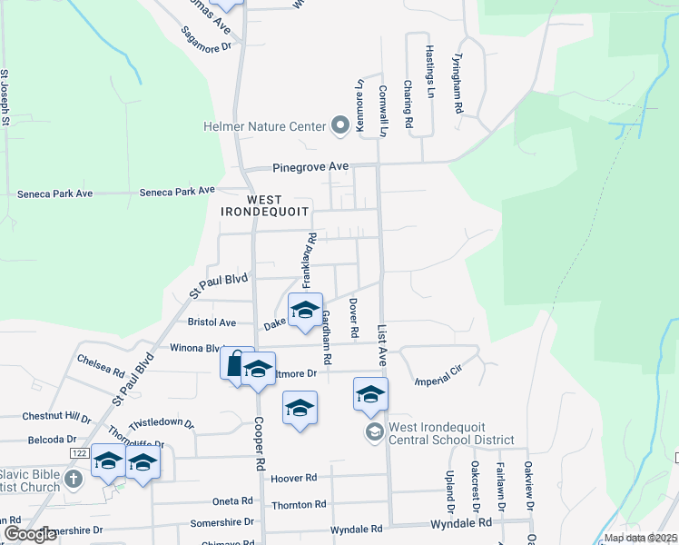 map of restaurants, bars, coffee shops, grocery stores, and more near 44 Raleigh Road in Rochester