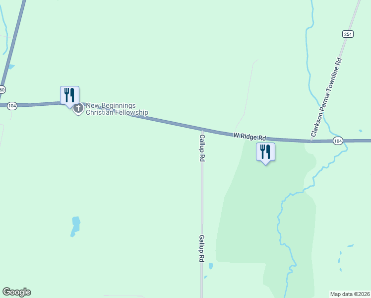 map of restaurants, bars, coffee shops, grocery stores, and more near 39 Gallup Road in Brockport
