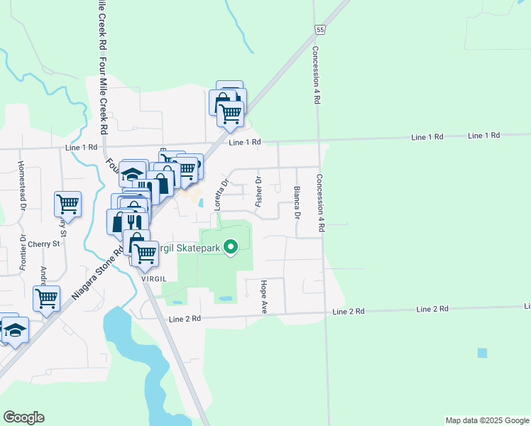 map of restaurants, bars, coffee shops, grocery stores, and more near 125 Loretta Drive in Niagara-on-the-Lake