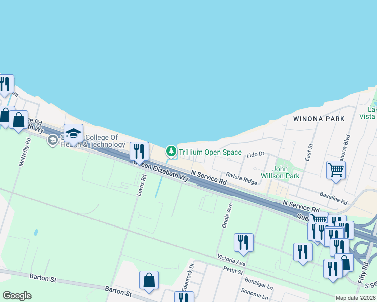 map of restaurants, bars, coffee shops, grocery stores, and more near 7 Campview Road in Hamilton