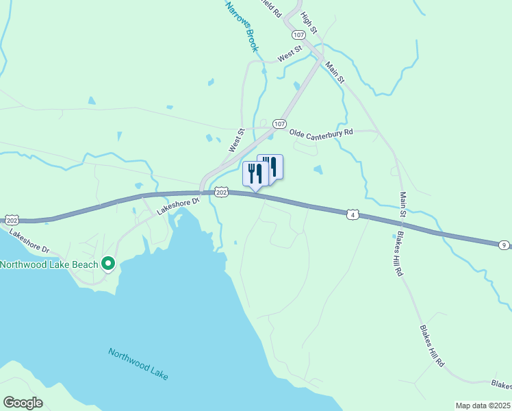 map of restaurants, bars, coffee shops, grocery stores, and more near 1335 1st New Hampshire Turnpike in Northwood