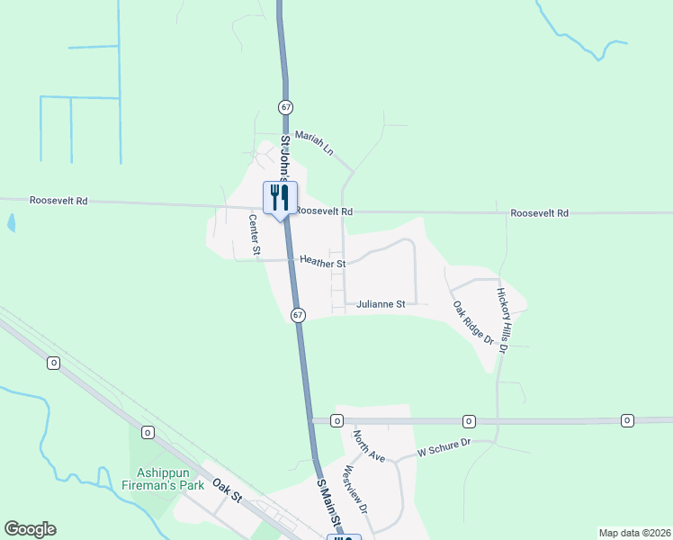 map of restaurants, bars, coffee shops, grocery stores, and more near N849 Amanda Street in Oconomowoc