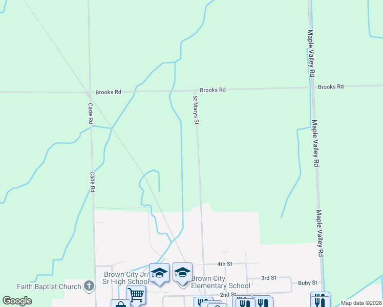 map of restaurants, bars, coffee shops, grocery stores, and more near 6632 Saint Marys Street in Brown City