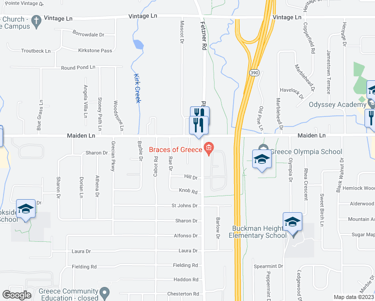 map of restaurants, bars, coffee shops, grocery stores, and more near 72 Fortune Lane in Rochester
