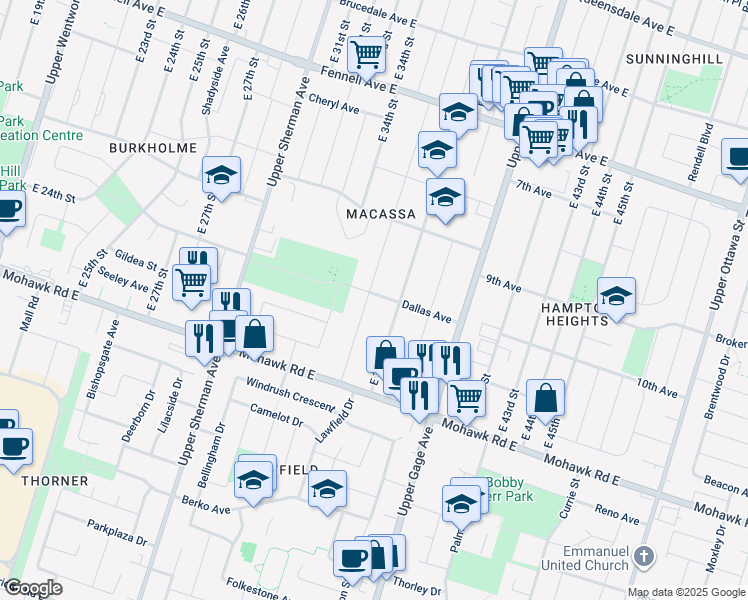 map of restaurants, bars, coffee shops, grocery stores, and more near 431 East 36th Street in Hamilton