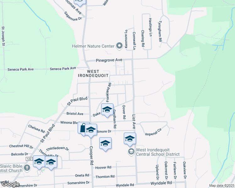 map of restaurants, bars, coffee shops, grocery stores, and more near 44 Raleigh Road in Rochester