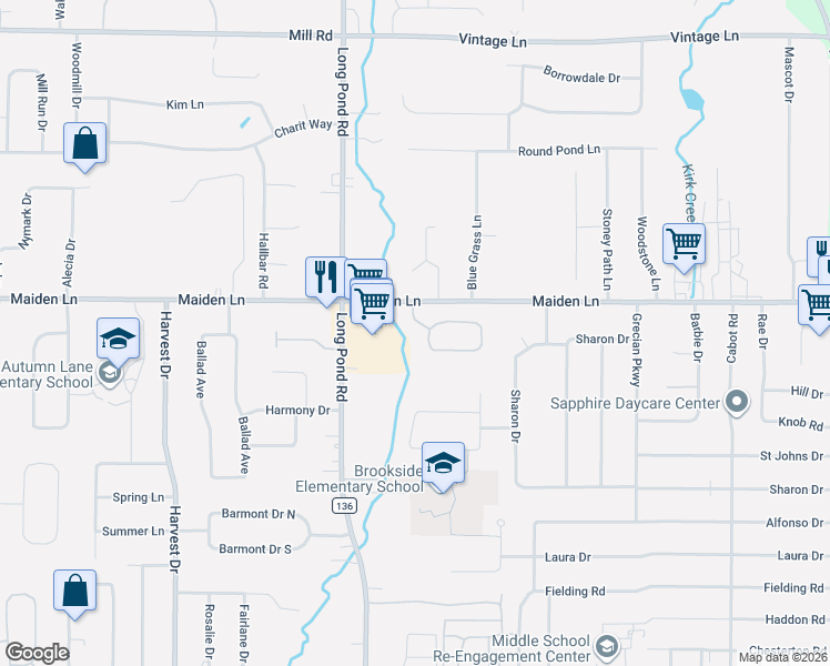 map of restaurants, bars, coffee shops, grocery stores, and more near 19 Running Brook Lane in Rochester