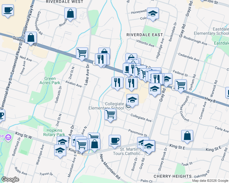 map of restaurants, bars, coffee shops, grocery stores, and more near 34 Dale Avenue in Hamilton