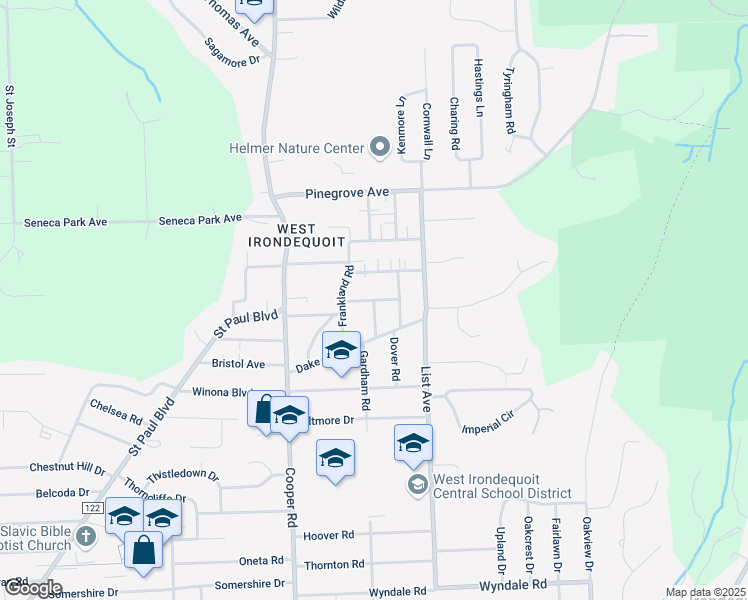 map of restaurants, bars, coffee shops, grocery stores, and more near 44 Raleigh Road in Rochester